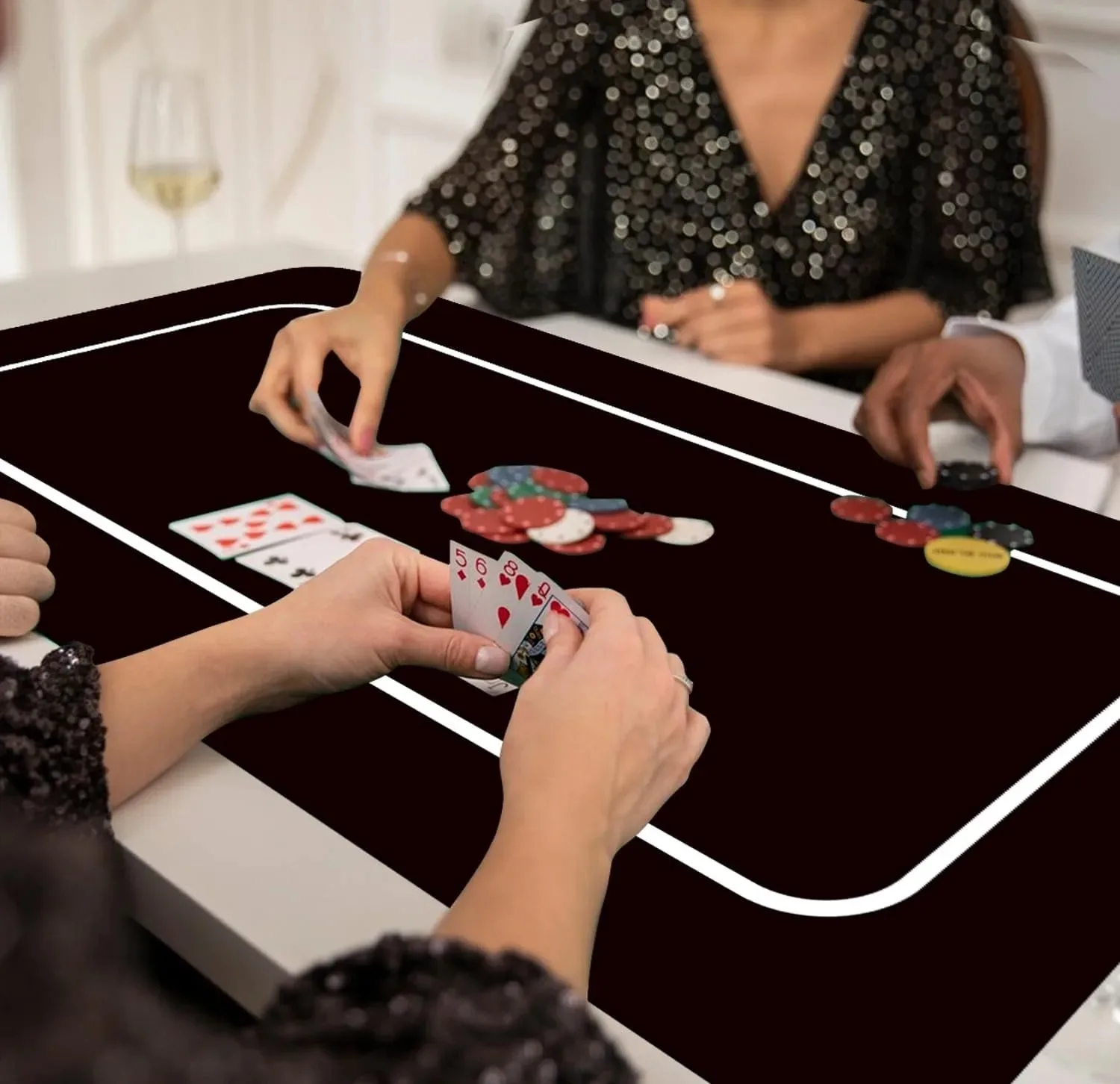 Alas Meja Karet Permainan Meja Poker Texas Hold 'em 120X60Cm, Alas Meja Pesta Permainan Multi Pemain, Alas Meja Poker Antiselip