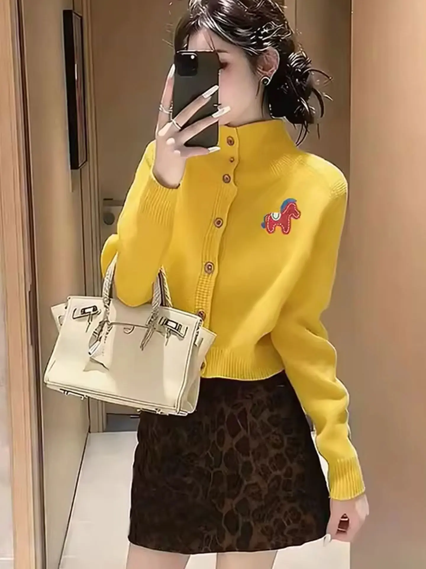 

Женский вязаный кардиган Ele Long Sve с одной пуговицей, повседневный свитер для работы, стандартный крой