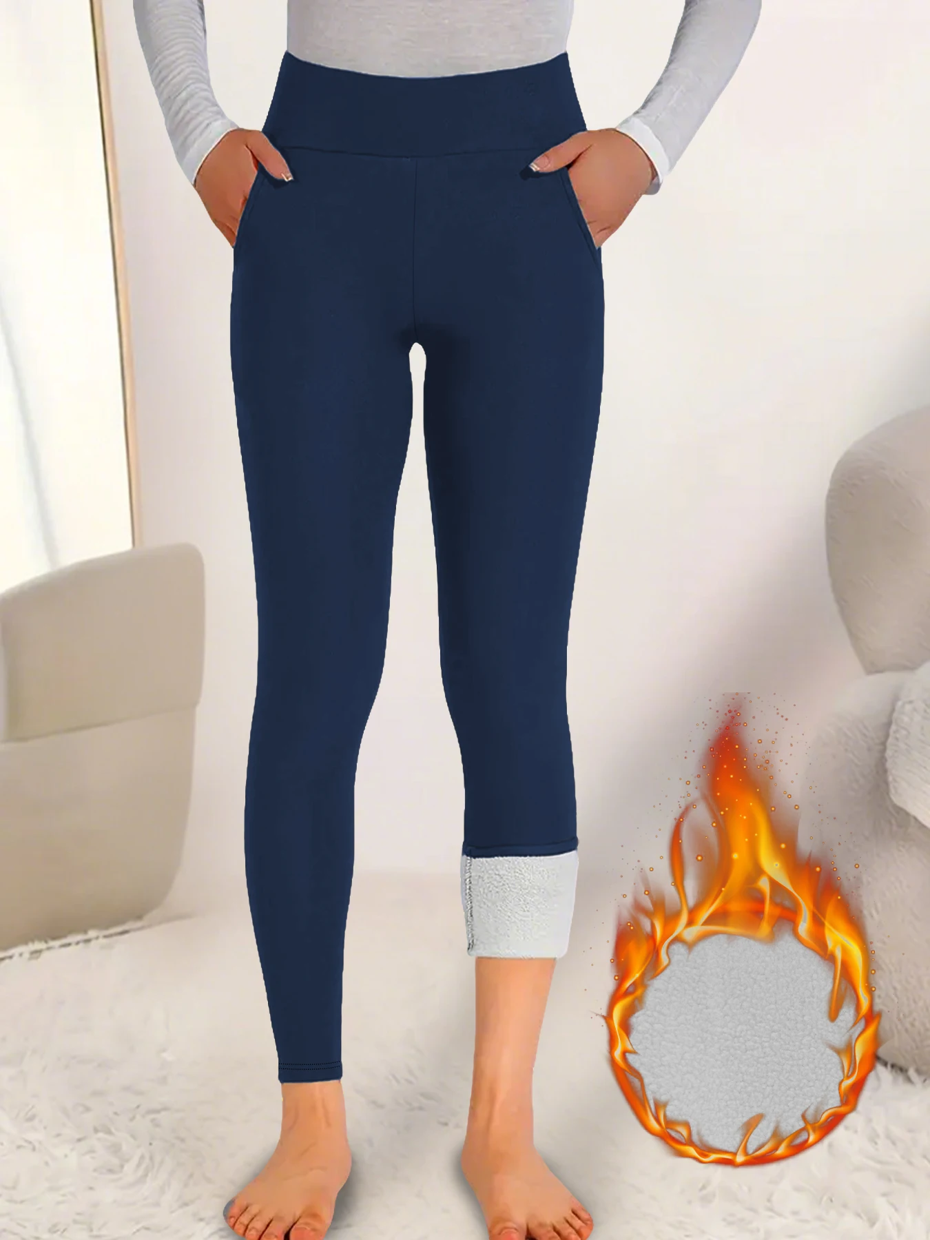 

Fleece-lined thermal leggings with pockets for women. High waist design thick soft fabric perfect for cold winter workouts yoga