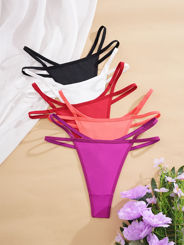 5개/팩 백 버터플라이 장식 섹시 여성용 끈 팬티 로우 웨이스트 솔리드 패션 스타일 우아한 섹시 란제리 여성용 G-스트링 속옷