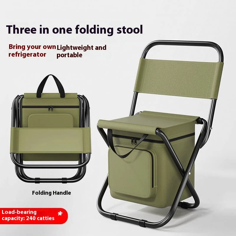 Silla plegable portátil para exteriores, silla de ocio tres en uno, Pony de camuflaje para exteriores, Camping de ocio, pesca, silla de paquete de hielo