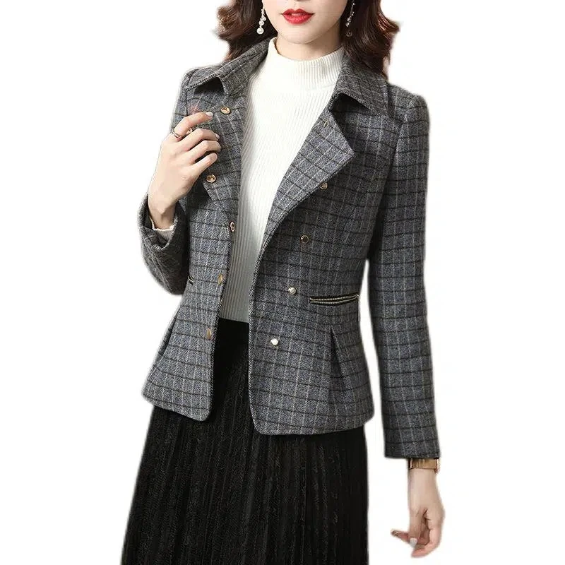 

Woolen Women's Jacket 2022 New Spring Autumn Fashion Mid Aged Short Female Coats Pocket Jacket Korean Lady Outerwear Tops E323