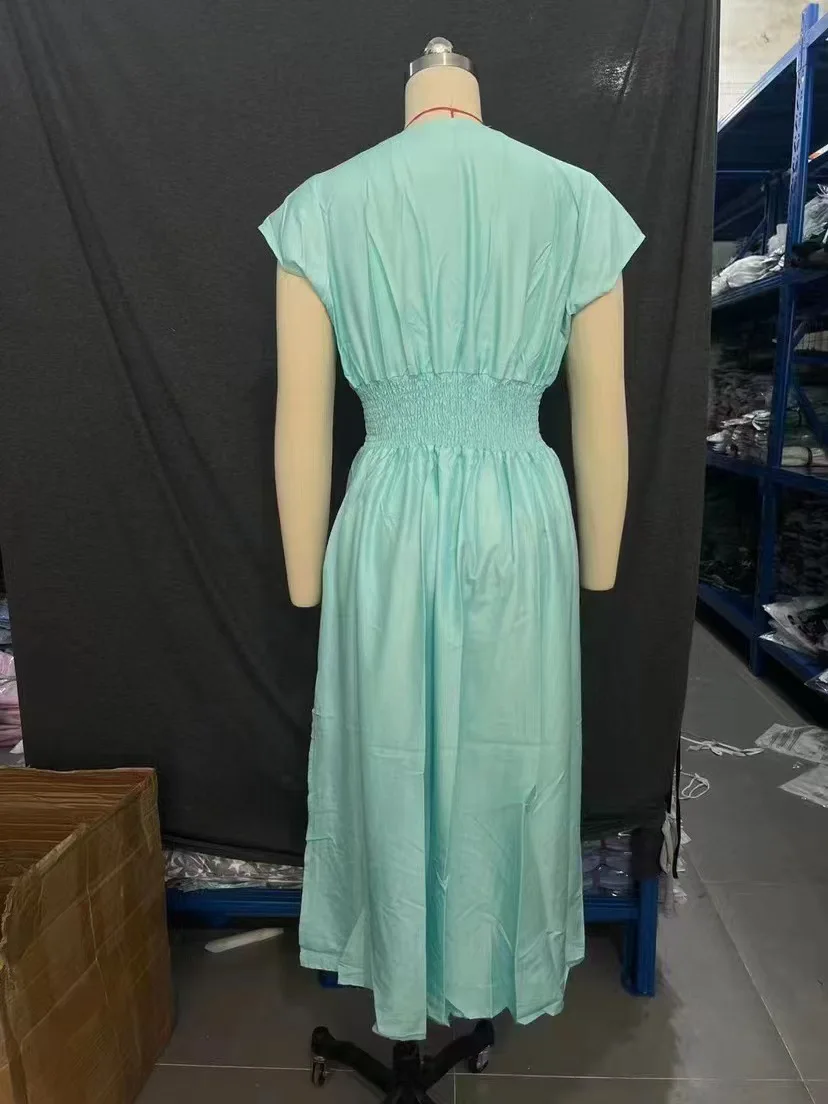 Boho-Kleid für Damen, gerüscht, V-Ausschnitt, Blumenmuster, Vintage, hohe Taille, A-Linie, langes Kleid, ärmellos, Schnürung, Jacquard, Maxi-Sommerkleid