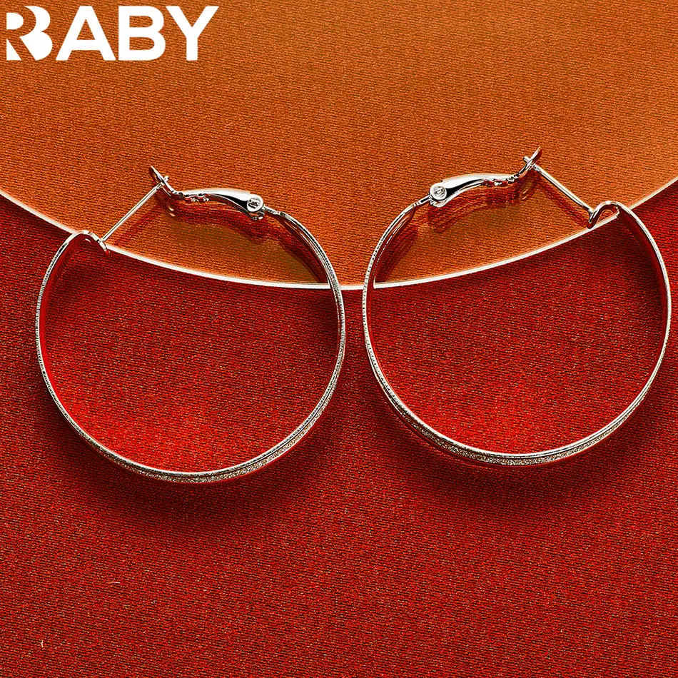 URBABY 925 فضة 37 مللي متر متجمد دائرة كبيرة هوب أقراط للنساء مجوهرات الأزياء الفاخرة اكسسوارات حفلات الزفاف هدية #6