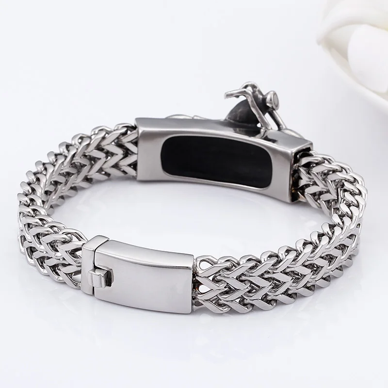 Fongten 22cm Mesh Chain Bracelet For Men Stainless Steel Motorcycle Chain Charm Man Bangle Bracelets Hiphop Silver Color Jewelry