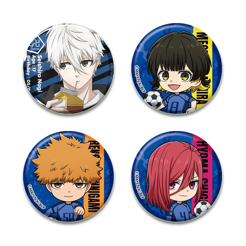 Anime Azul Bloqueio Botão Pin, Figura dos desenhos animados Broche, Emblema para Decoração Mochila, Estudante Papelaria Acessórios, Hyoma Chigl Seishiro Nagi