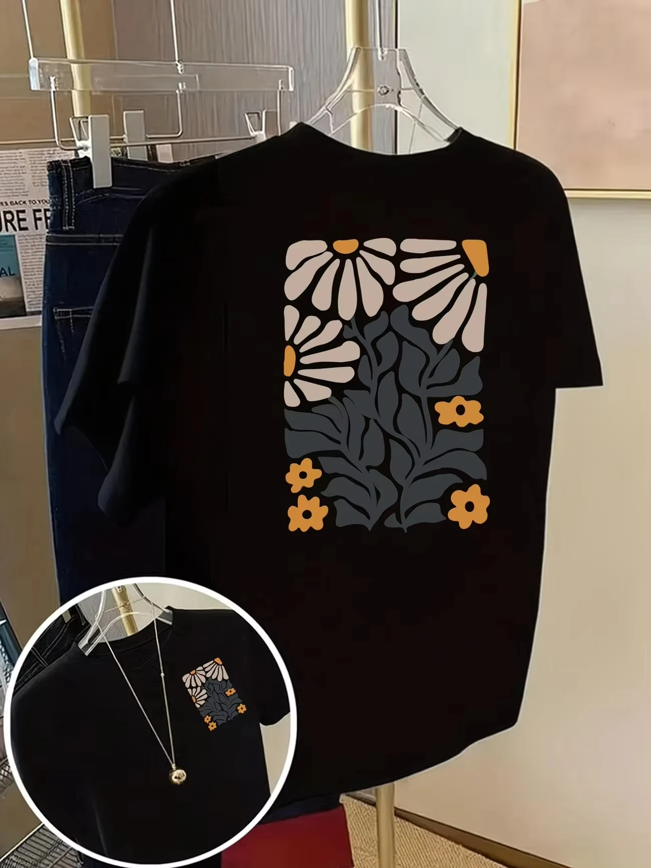 Unisex Abstract Floral Daisy Graphic T‑Shirt Retro Boho Flower Leaf Print Casual Short Sleeve Aesthetic Tee For Men Women