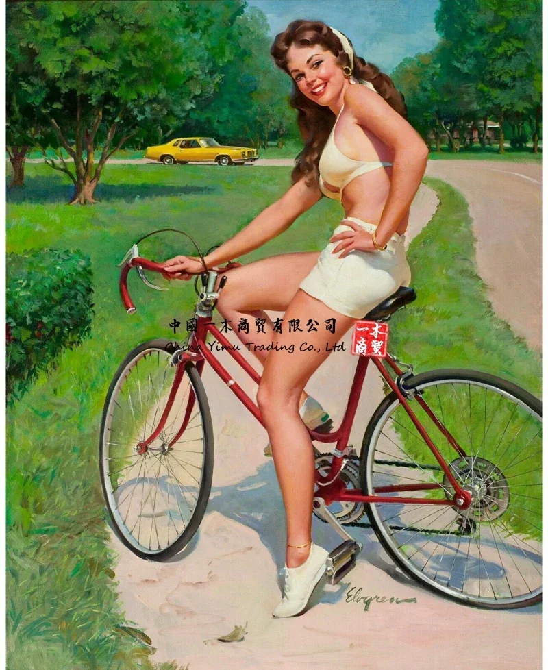 Pinup Girl-Girl on Bicycle 1975 Poster sticker Picture Art Movie Car Game Film decals vintage car truck parts