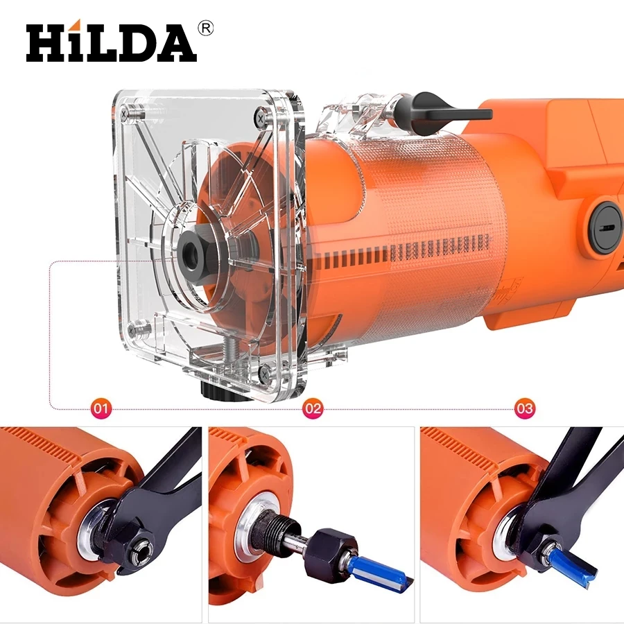 HILDA Electric Trimmer Wood Milling Engraving Slotting Trimming Machine Hand Carving Machine Wood Router Woodworking