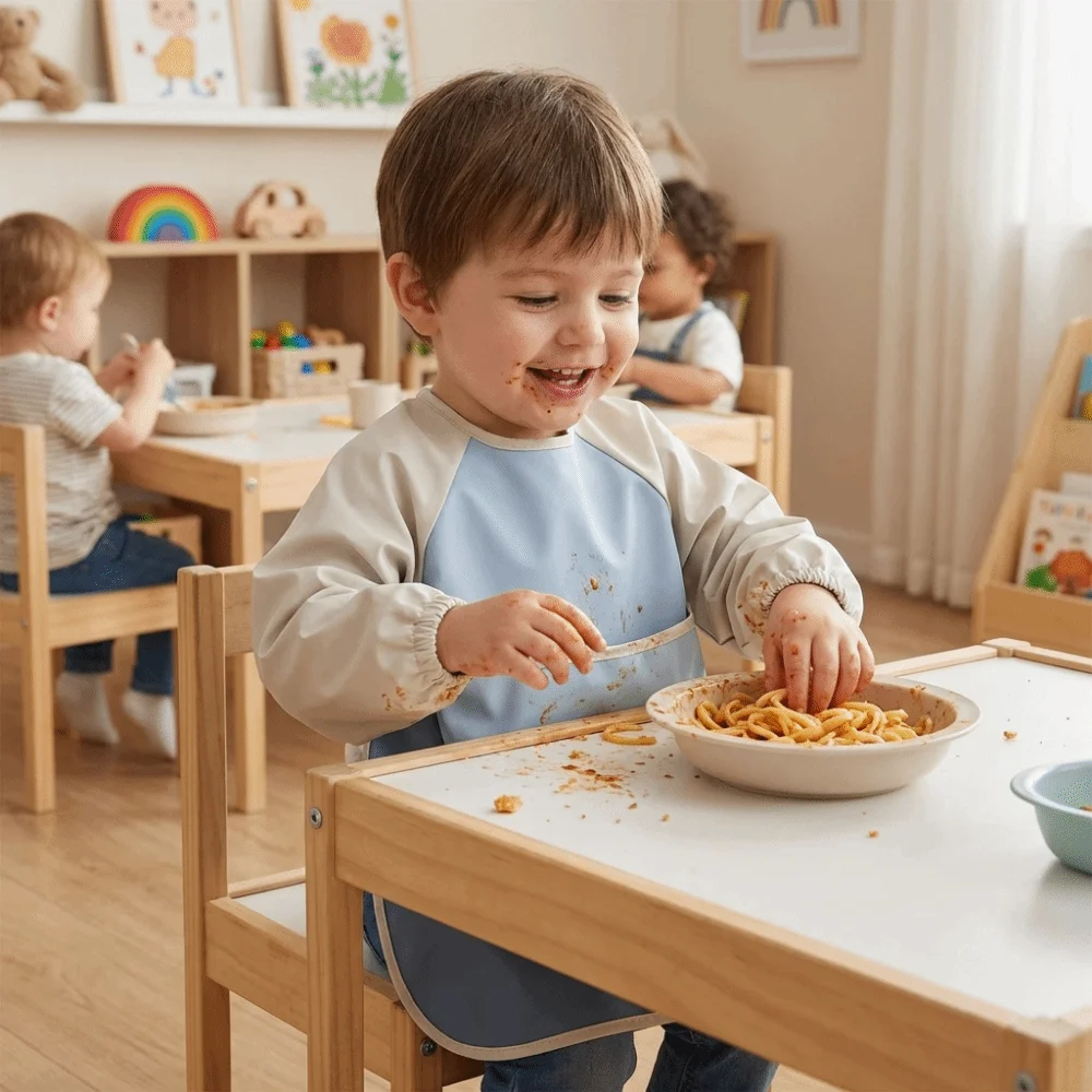 Solid Color Baby Feeding Bib Waterproof Soft Long Sleeve Bib Easy Clean Long Sleeves Toddlers Feeding Apron Baby Accessories