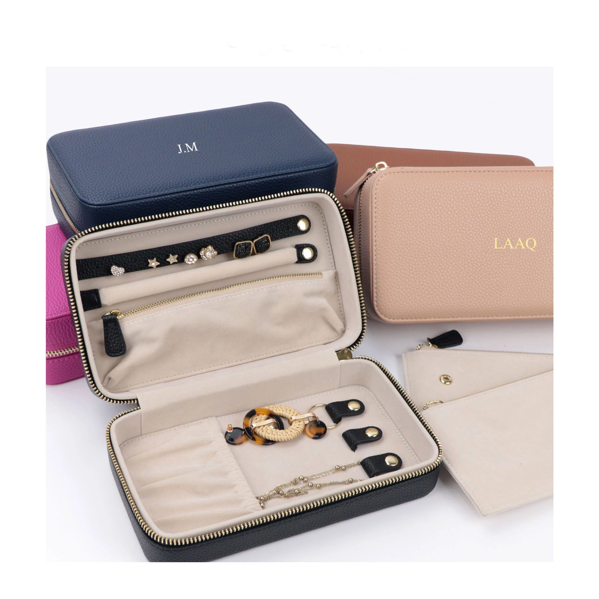 

Personalisation Initials Pebble Pu Leather Medium Travel Jewelry Box Portable Jewelry Storage Box Jewelry Bag Stud Necklace