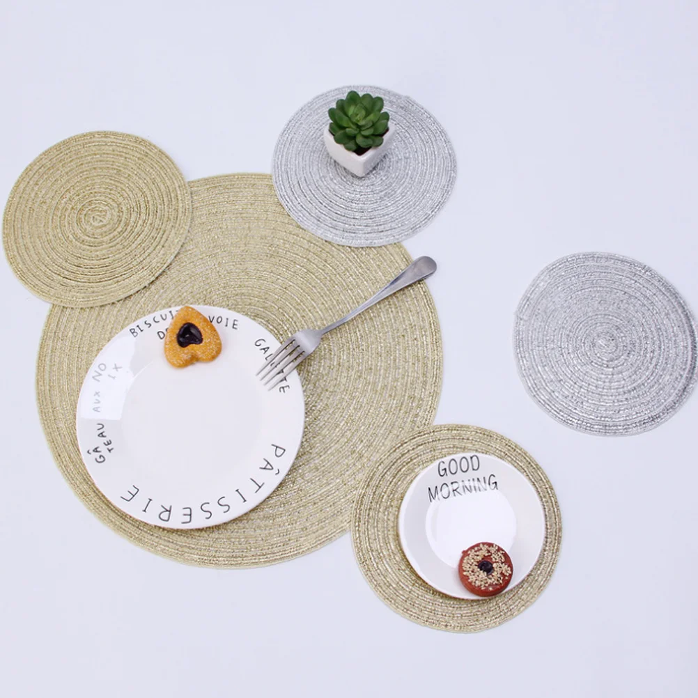 

Round Cotton Linen Woven Placemat Black S Non-Slip Heat Resistant Table Mat Dining Kitchen Coaster Home Decoration