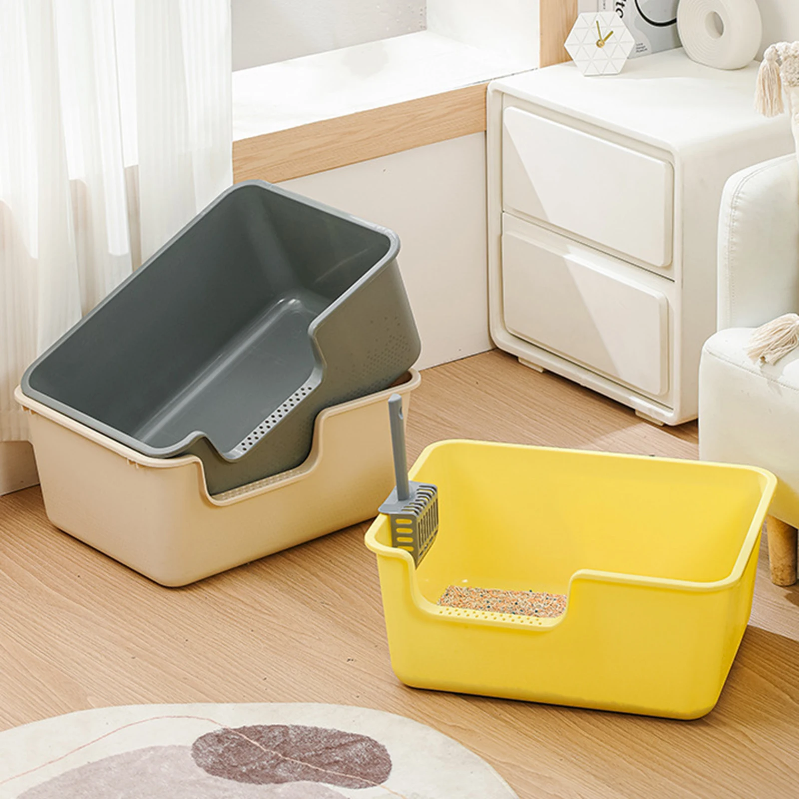 Semi Enclosed Cat Litter Box with High Side  Large Capacity Anti-Splashing Kitten Toilet Tray Cat Litter Basin Pet Supplies