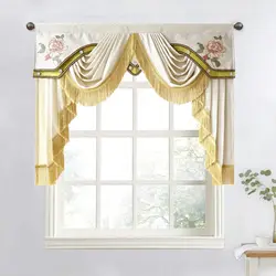 Beige Velvet Luxury European Swags Valance Curtain with Gold Tassels Drape for Living Room Bedroom Hotel Rod Pocket Window Decor