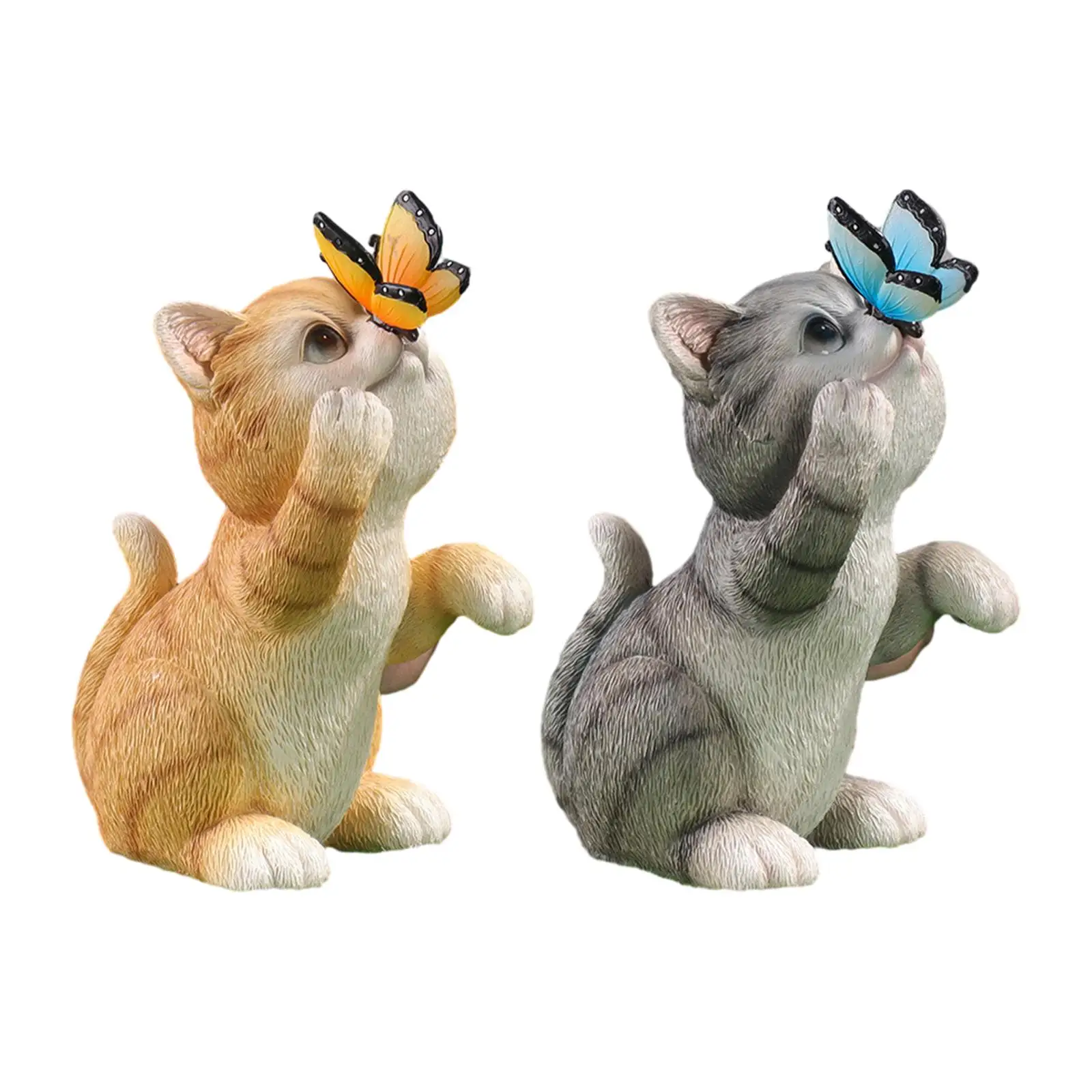 Cartoon Garden Cat Statue Butterfly Solar Light Durable Adorable Handpainted Kitten Figurine for Yard Garden Patio Backyard Lawn