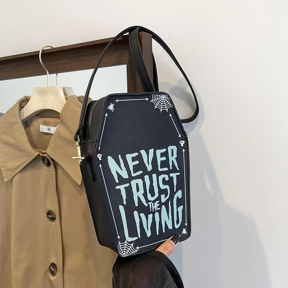 Kobiety trumna tornister torebka gotycka torba na ramię PU skóra kształt czaszki etui na telefon komórkowy Y2K torby Crossbody Halloween wszechstronna torba — zdjęcie 5
