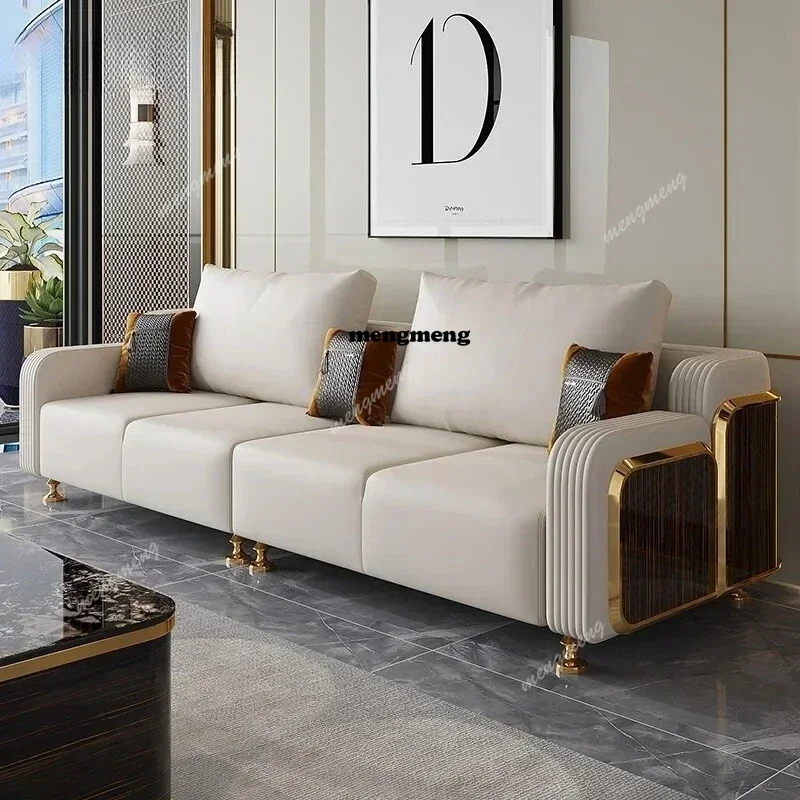 R Modern Luxury Leather with Wooden Sofa Set, Fashion 2/3/4 Seater Sofa, Leather Couch for Living Room Accept Customzied Color