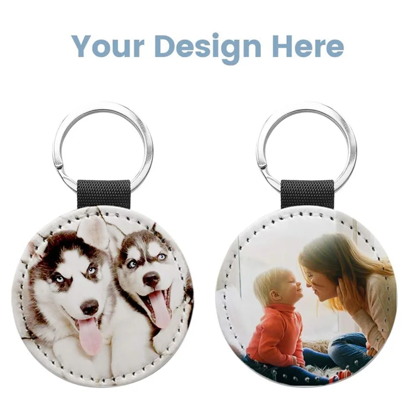 20Pack Sublimation Blanks Keychain Glitter PU Leather Keychain Heat Transfer Keyring Round Sublimation Blank Silver