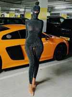 Women's Black Long Sleeve Backless Bodycon Jumpsuit Streetwear Romper Playsuit Solid Color Autumn Winter Fashion 2025