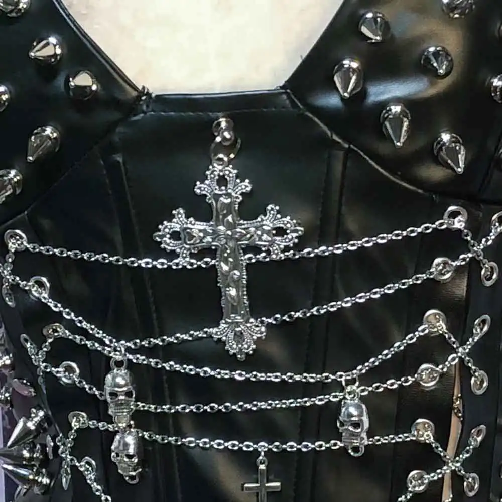 Gothic Tank Kawaii 90s Vintage Grunge Eco Punk Rock E-Girls Fairy Y2K TOPS Teen Studded Rivet DIY Harajuku Emo Skull Cross Goth