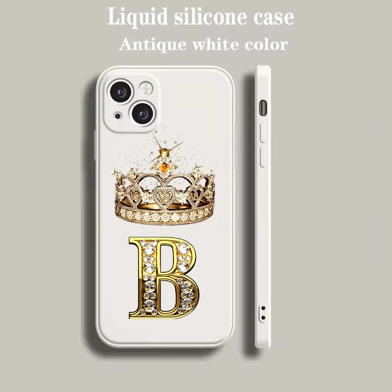 Luxury Color Phone Case For iPhone 15 14 13 12 mini 11 Pro Max XS X XR SE 7 8 Plus Beige Cover Diamond Crown Letter 26 Letters