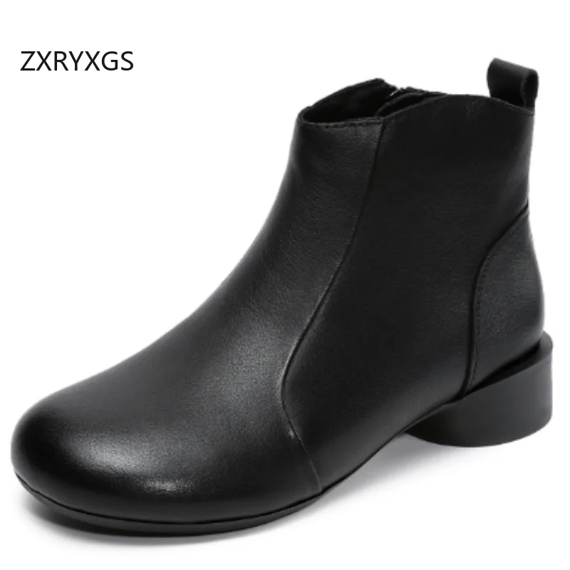

ZXRYXGS Top Layer Cowhide Thick Low Heel Retro Short Boots 2025 New Autumn Women's Genuine Leather Boots Versatile Fashion Boots