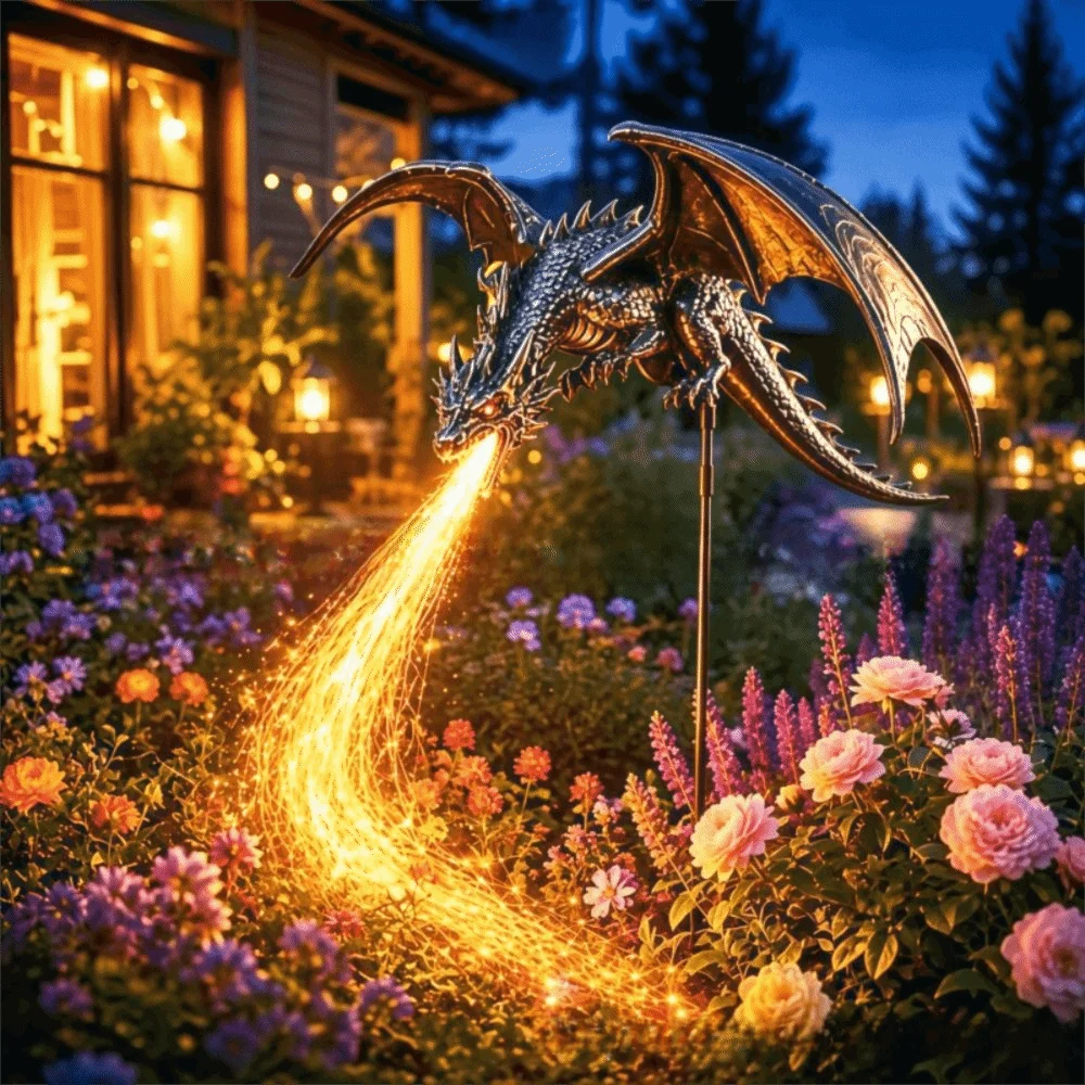 Solar Powered Solar Garden Light Resin Artwork Resin Craft Solar Fire Garden Lamp Dragon Fire Design Waterproof Solar LED Lamp