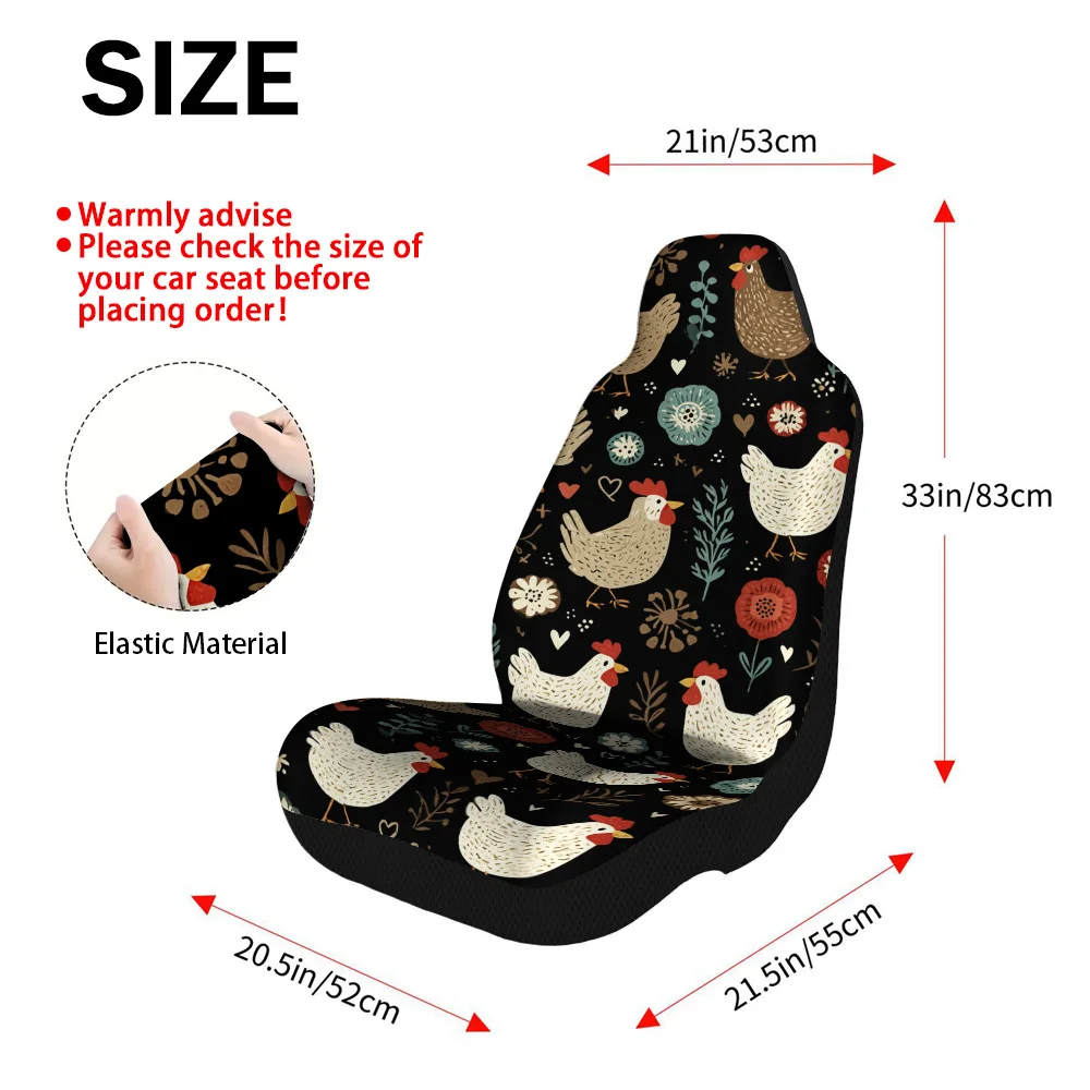 2pcs Chickens And Flowers Pattern Car Seat Covers, Universal Front Seat Protectors For Men And Women, Fits Cars, Trucks, SUVs, E