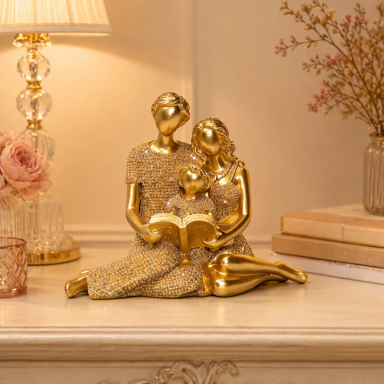 Gold Family Reading Resin Figu - Resin Art Table Top ulasan dan harga