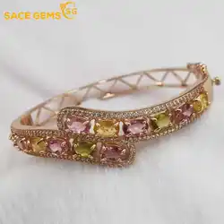 SACE GEMS New Certified 4*6mm * 12 bracciali in tormalina naturale 925 Sterling Silver 17cm per le donne festa di fidanzamento gioielleria raffinata