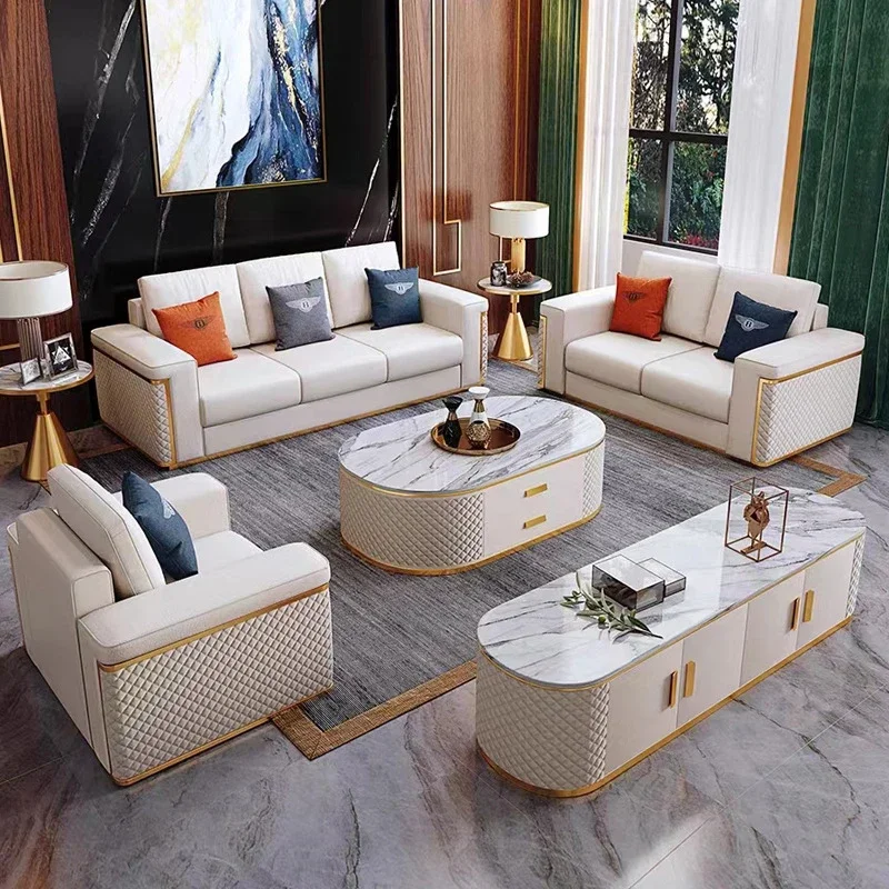 

z Italian Modern Home Furniture Living Room Wooden Frame Modular Large Leather Luxury Sofa