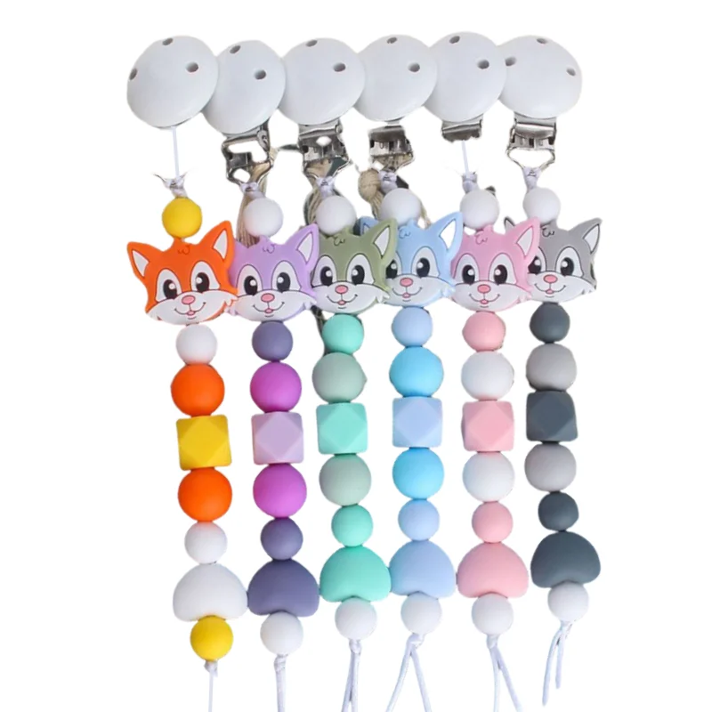 

Fox Pacifier Chain Clip Cat Dummy Nipples Holder Clips Babies Silicone Teething Chain Toy For Cute Baby Shower Gift