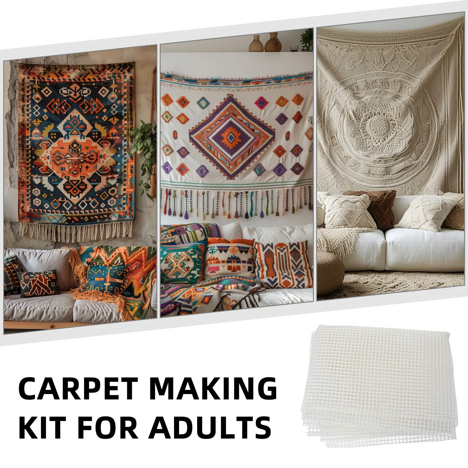 1Set Rug Hooking Mesh Canvas Latch Hook Tool Plastic Mesh Canvas Sheet DIY Carpet Tapestry Wall Art Craft Supplies Kit