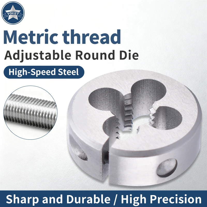 VOKET HSSE Metric Adjustable AR-D Threading Die M1-M5.5 Thread Round Dies D-20/25 T-7/9 External Thread Tapping and Repair