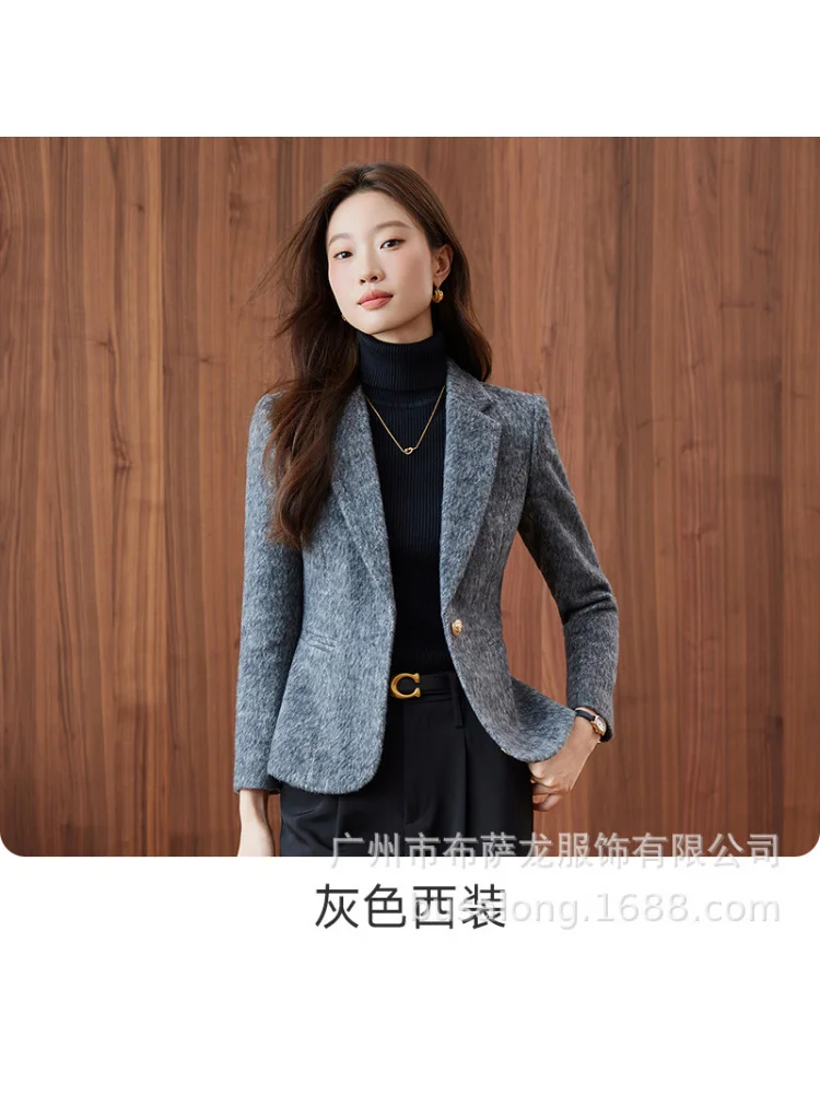 2025new elegante moda terno casual feminino manga longa blazer profissional formal jaqueta única workwear8660