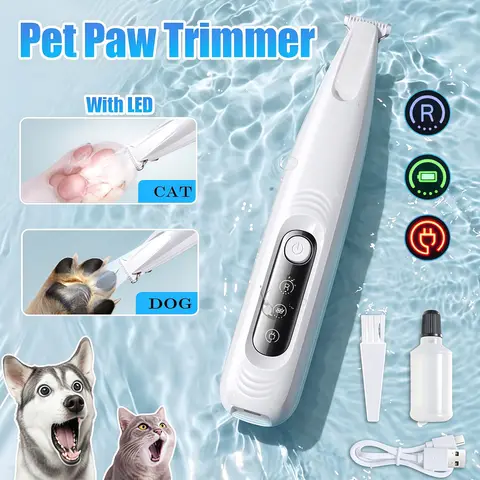 Recortador de patas de perro mejorado con luz LED, recortador de pelo portátil impermeable para mascotas con pantalla, cortaúñas para perros, aseo, hoja ancha de 18mm