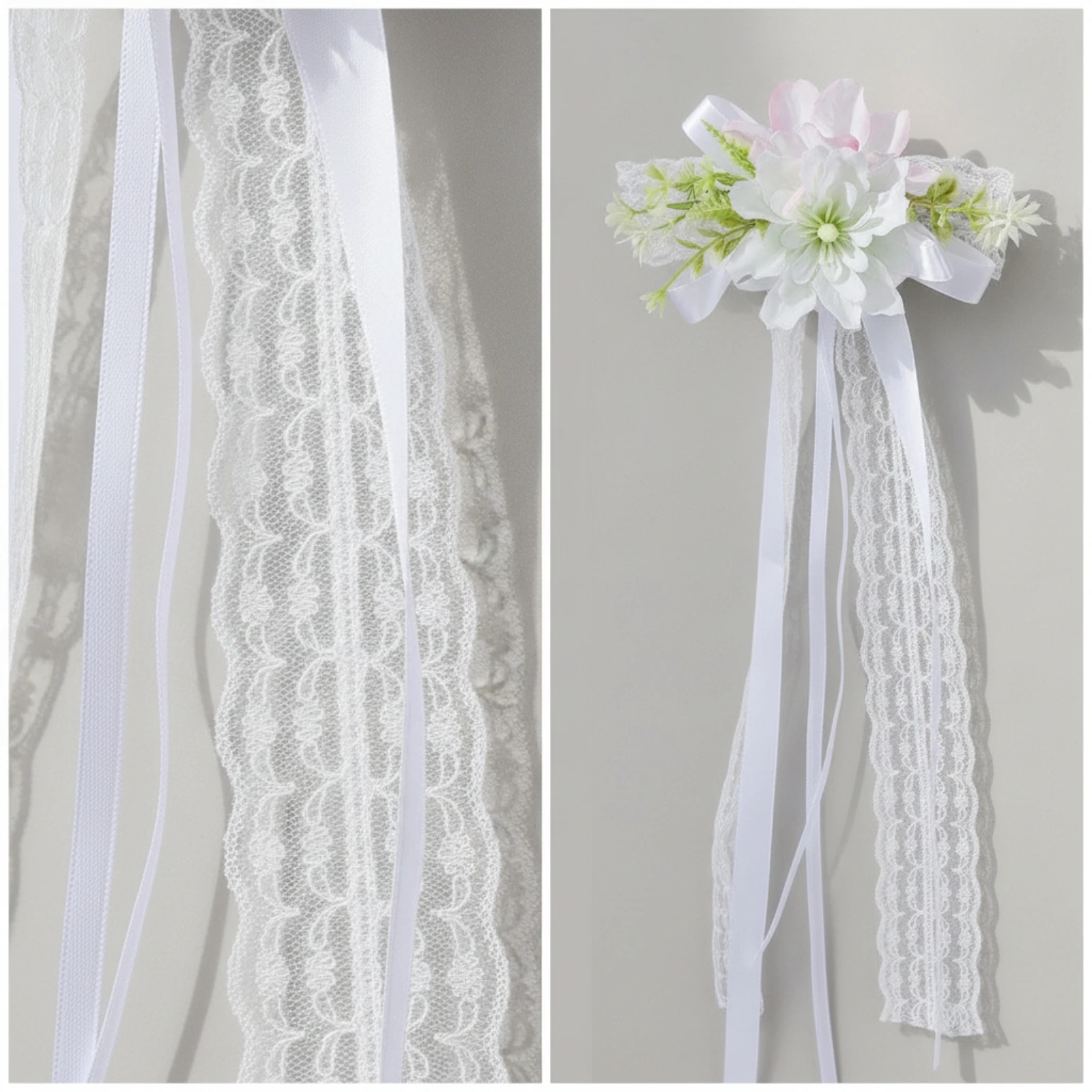 Artificial Flower Decoration with Lace Romantic Wedding Car Decorations Bouquet with Ribbon Elegant Long-Lasting for Brides