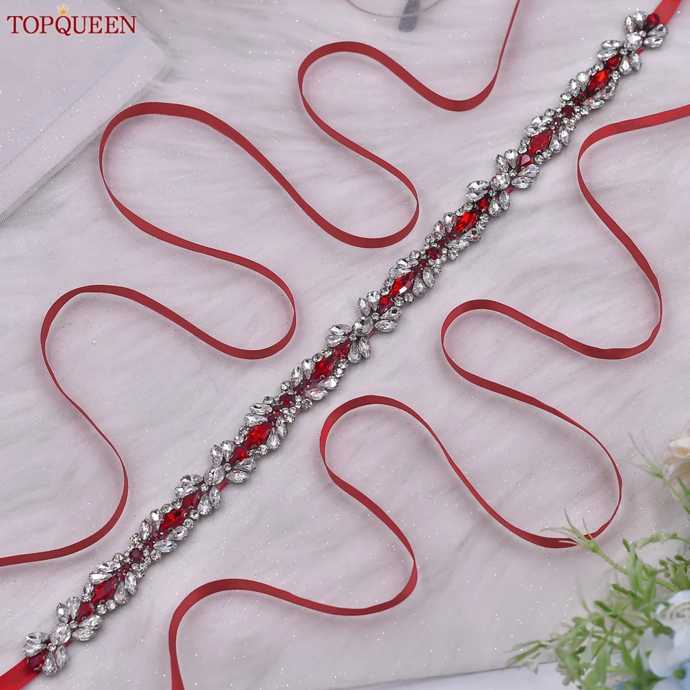 TOPQUEEN Rot Strass Braut Gürtel Schärpe Hochzeit Gürtel Rot Abendkleid Taille Dekoration Hochzeit Zubehör Brautjungfer Geschenk S09 – Detail 18