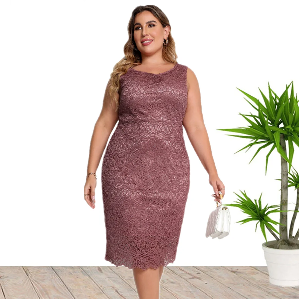 

2023 Summer New Hot Sale European And American Style Plus Size Sleeveless Lace Party Dress For Women