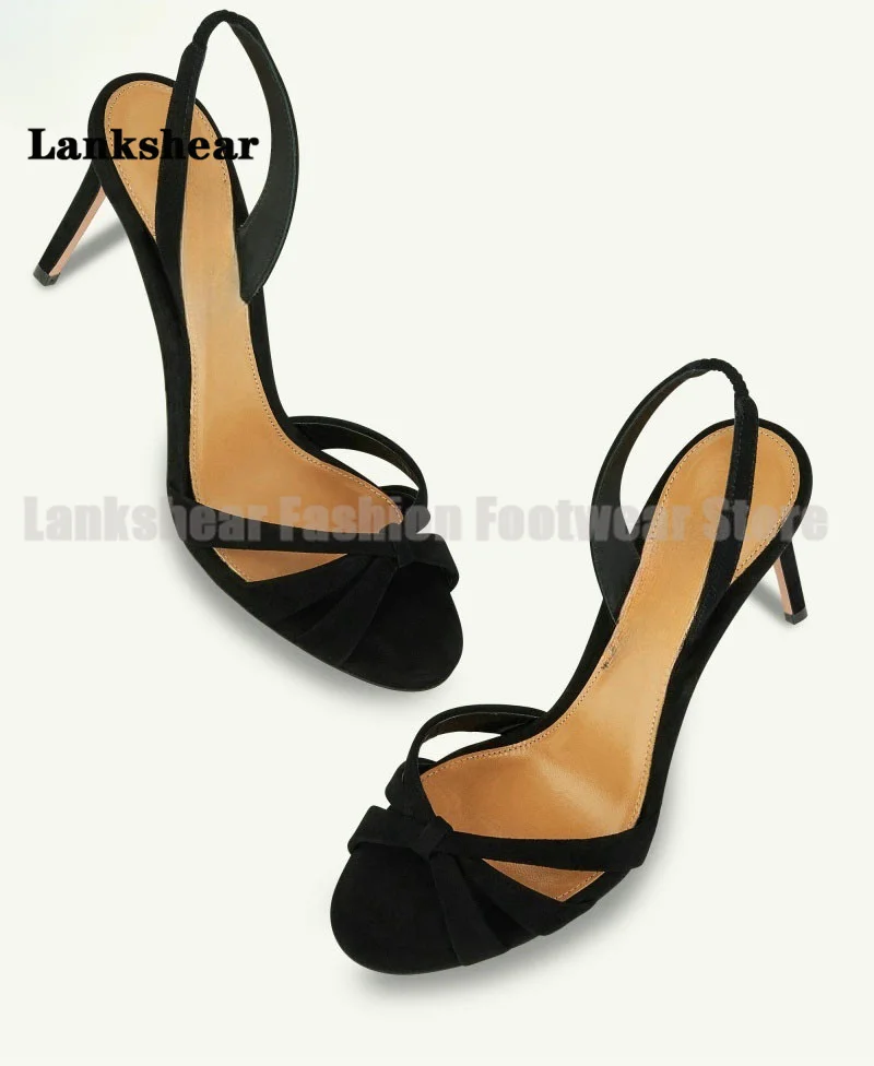 

Black Satin Cross Strap Women Sandals Luxury Designer Ankle Strap Buckle Stilettos Round Toe High Heel Sandalias De Mujer Verano