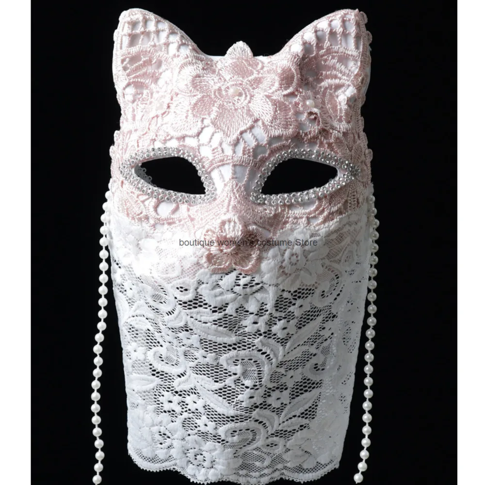Halloween Cosplay Pink Lace Full Face Singing Adult Masquerade Mask Masked Singer Stage Live Fox Catwoman Mask