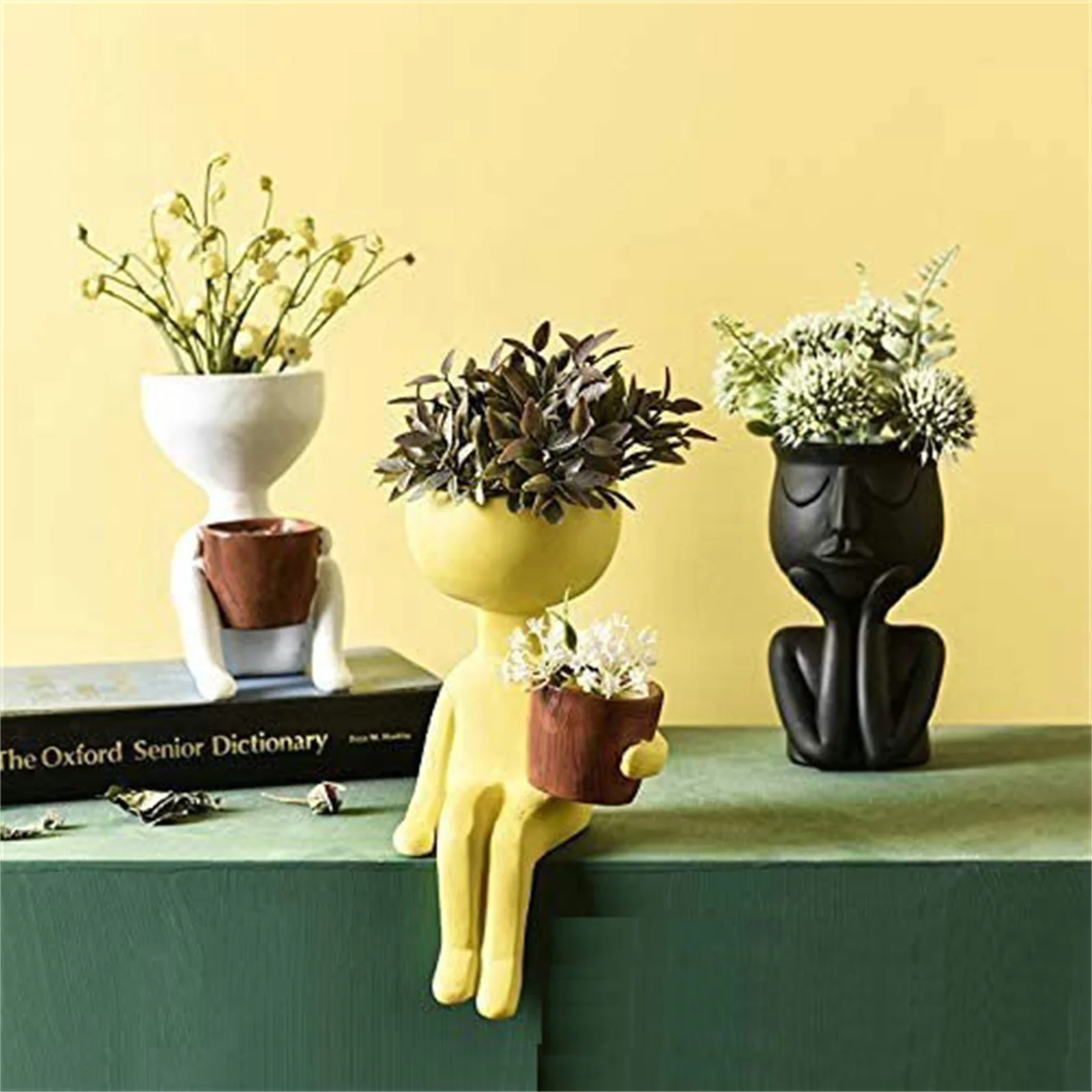 1pc black face flowerpot with resin material, cute and unique shaped vase, desktop decoration