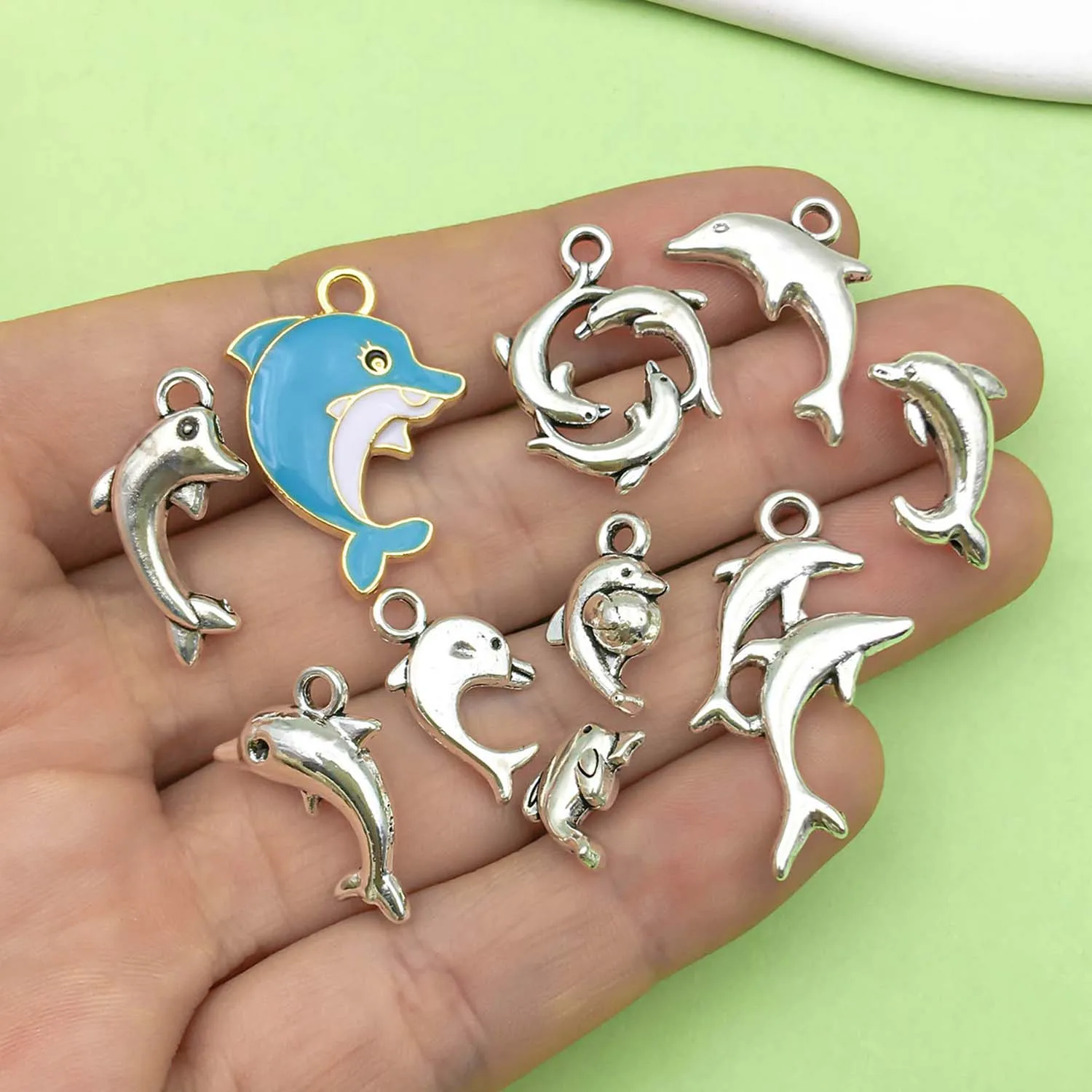 20/22pcs Alloy Marine Life Charms Dolphin Pendants for DIY Bracelet Necklace Jewelry Making Accessories