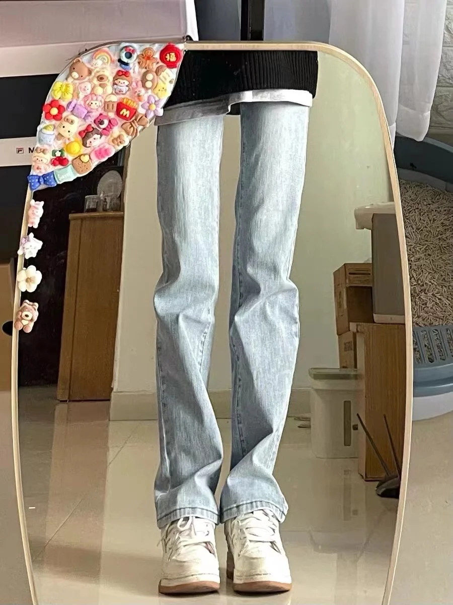 High Waist Straight Leg Jeans Women's Loose Fit Slimming Large Size Spring Autumn Drapey e Tube Floor-Length Pants