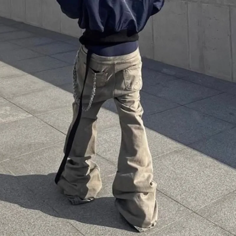 HKSH Spring Autumn New Men Tide RO Washed Floor-Length Stretch Slim Flared Jeans Wide-Leg Slim Jeans Trendy Denim Pants HK18685