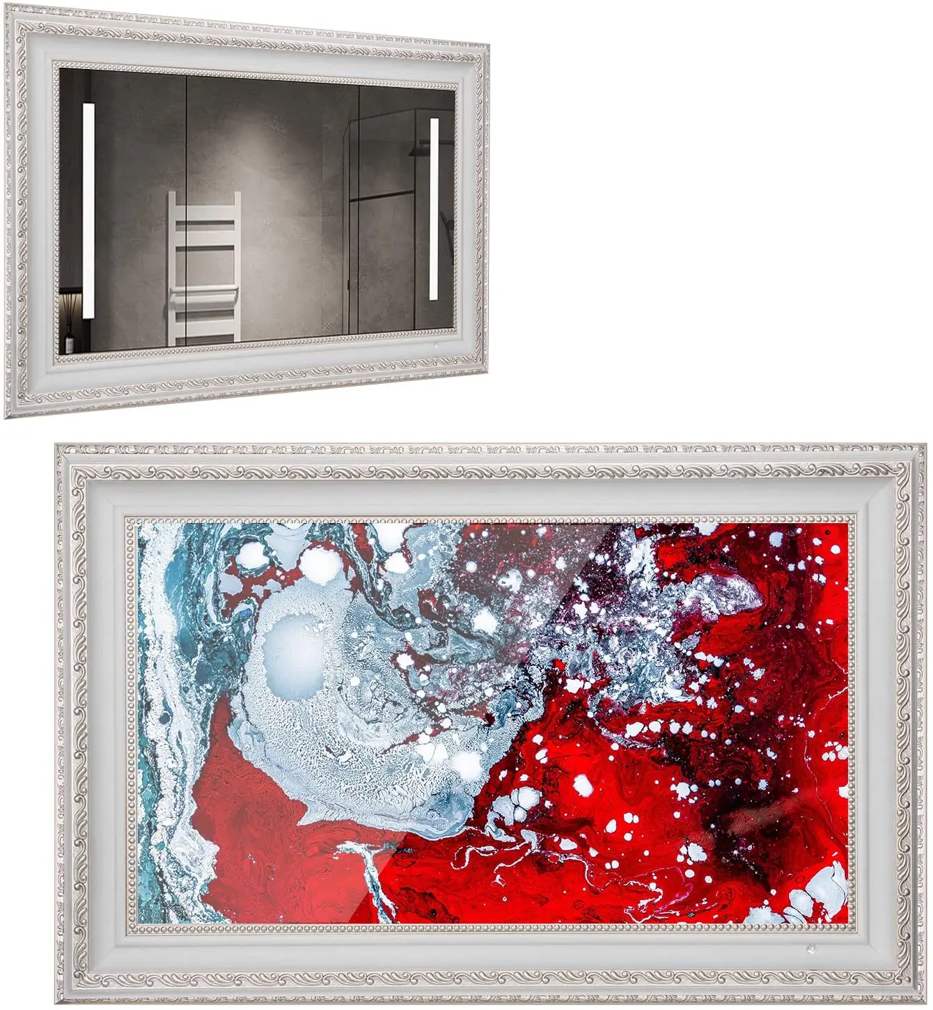 Soulaca 22 Inches Smart Mirror Bathroom Waterproof LED WebOS Deco Framed TV With Ivory White Color Frame
