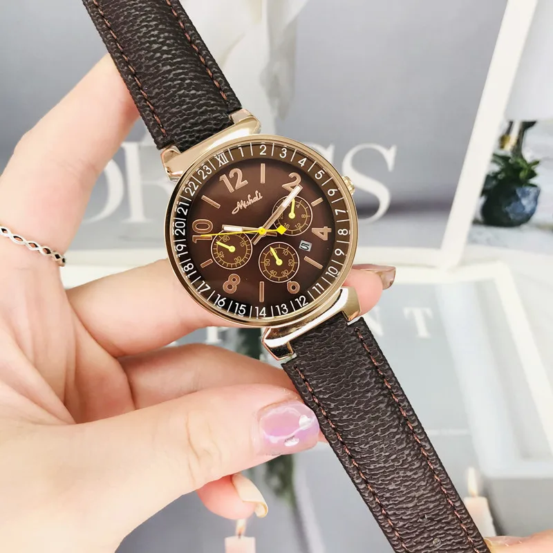 

New Large-Dial Women'S Watch With Calendar, Fashionable And Trendy Leather Strap Watch, Vintage-Inspired High-End Women'S Watch.