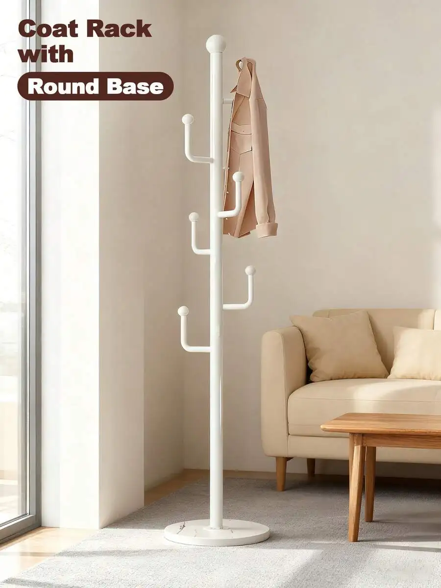 White Coat Rack With Storage Basket, Freestanding Clothes Rack, Coat Rack Stand For Hat Scarves Handbags Clothes, Modern Coat Ha