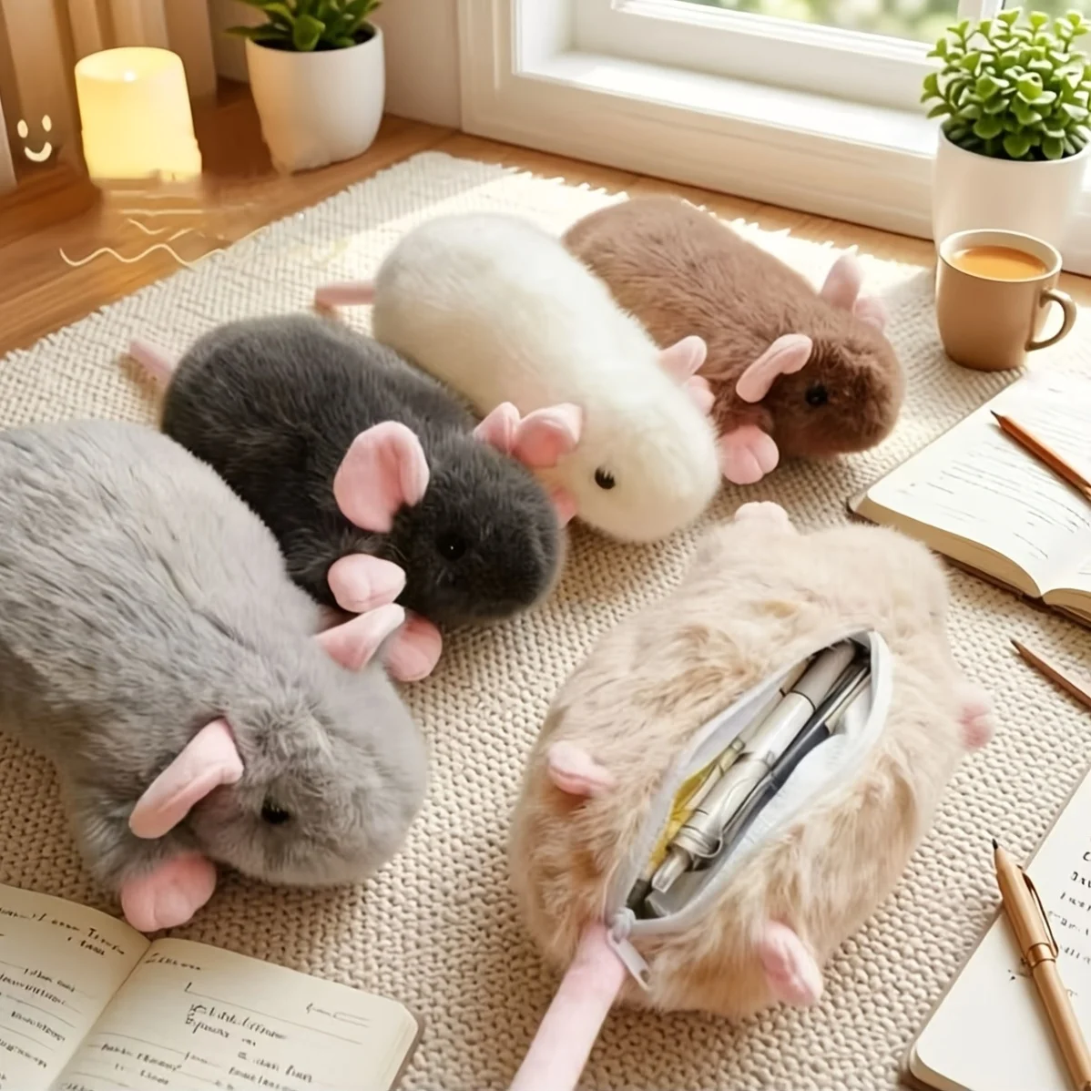 Multi-Colored Mouse-Shaped Makeup Bag, Cute Mouse Stationery Storage Bag, Sweet and Soft Coin Purse, Suitable for Storing Various Pens, Makeup Tools, and Office Supplies |   Daily Office Supplies |   Office Desk Supplies |