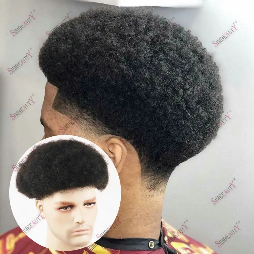 

4mm Afro Curl Men Toupee 10*8 Hair replacement system for Men Human Hair Wigs Male Prosthesis with Knots Durable Full Skin Base